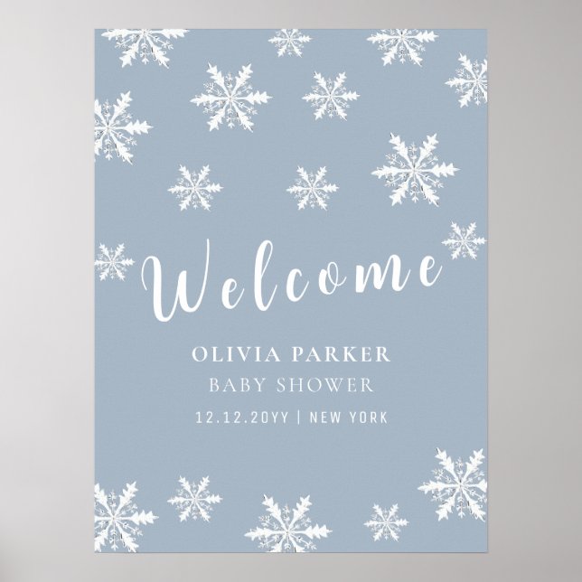 Póster Dusty Blue Winter Snow poster de bienvenida Baby S (Frente)