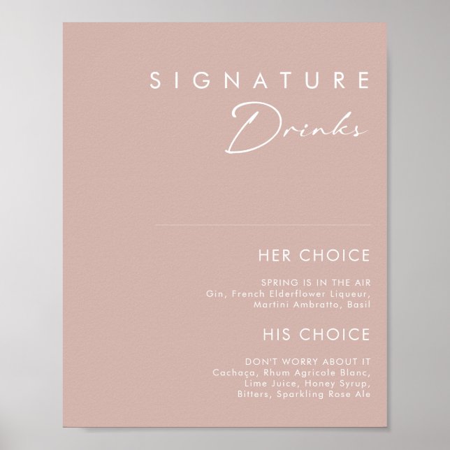 Póster Dusty Boho | Letrero de Bebidas Signature Rose (Frente)