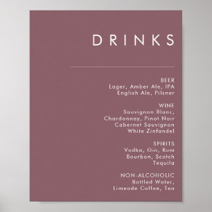 Póster Dusty Boho Purple Wedding Drinks Menu Sign