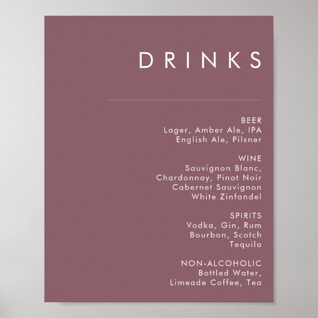 Póster Dusty Boho | Purple Wedding Drinks Menu Sign (Frente)