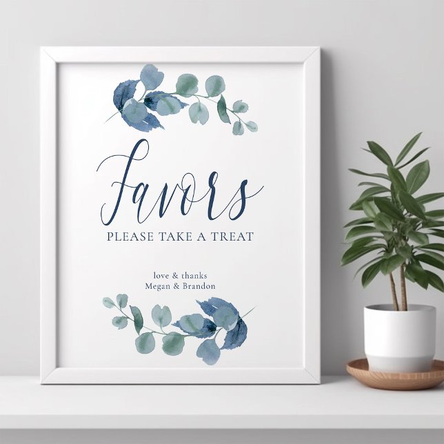 Póster Dusty Eucalyptus Sencillo Foliage de Color de Agua (Favors Poster from the Dusty Eucalpytus wedding collection by Darling & May)