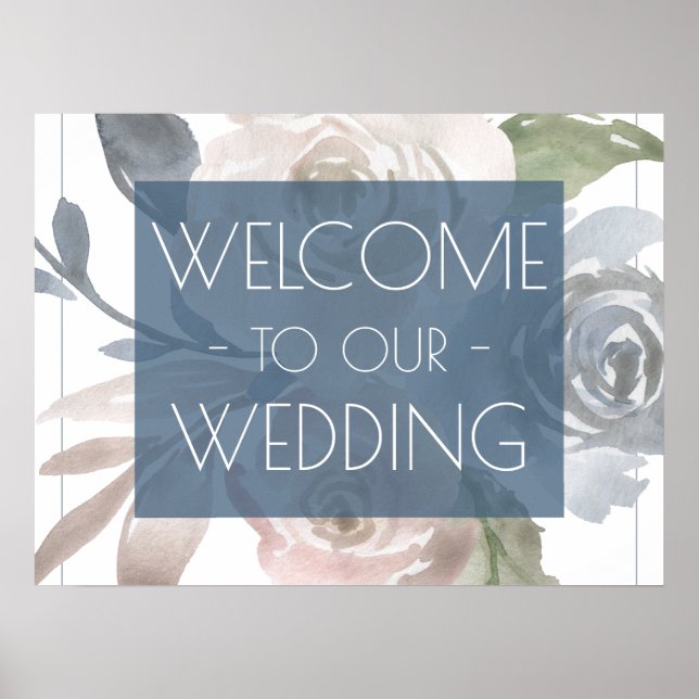 Póster Dusty Floral | Bienvenida del Boda Smoky Blue Past (Frente)