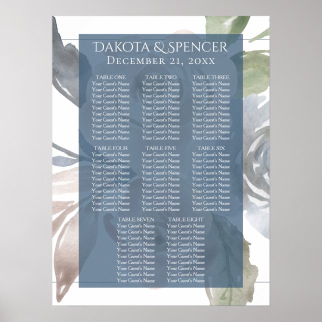 Póster Dusty Floral | Gráfica de asientos para Bodas past (Frente)