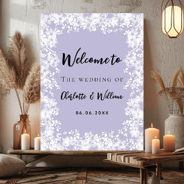 Póster Dusty lavender snowflakes wedding welcome sign