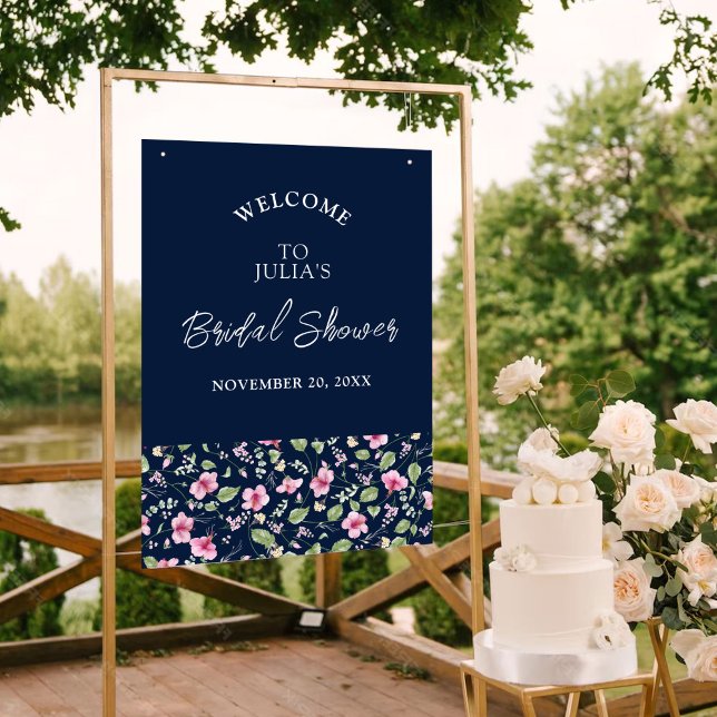 Póster Dusty Navy Blue Pink Hibiscus Bloom Shower (Subido por el creador)