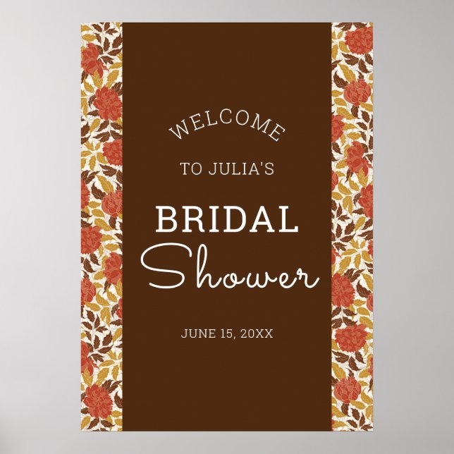 Póster Dusty Orange Peony Flores Otoño Bridal Shower (Frente)