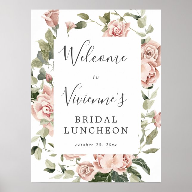 Póster Dusty Pink Floral Bridal Luncheon Welcome Sign (Frente)