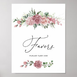 Póster Dusty Pink Floral Bridal Shower Favors Sign