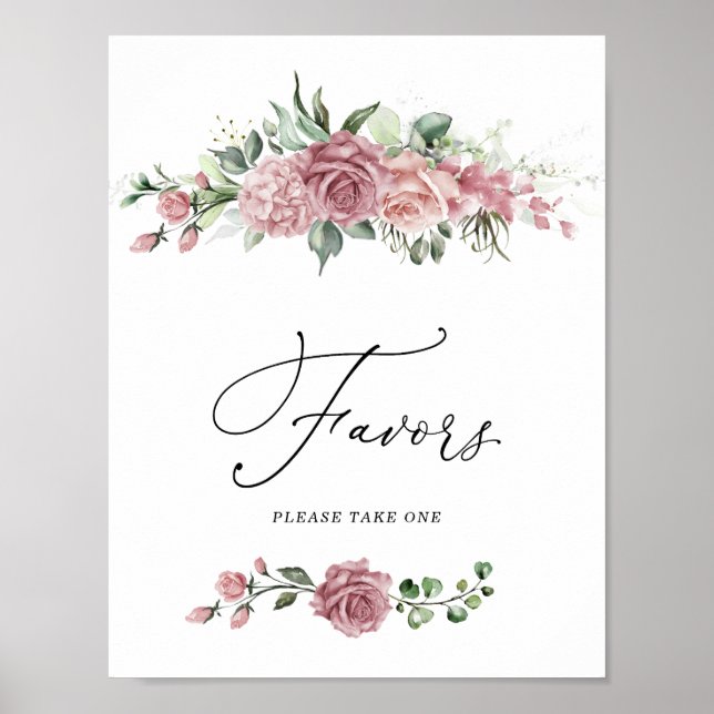 Póster Dusty Pink Floral Bridal Shower Favors Sign (Frente)