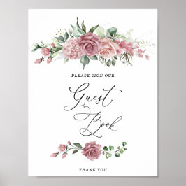 Póster Dusty Pink Floral Bridal Shower Guest Book