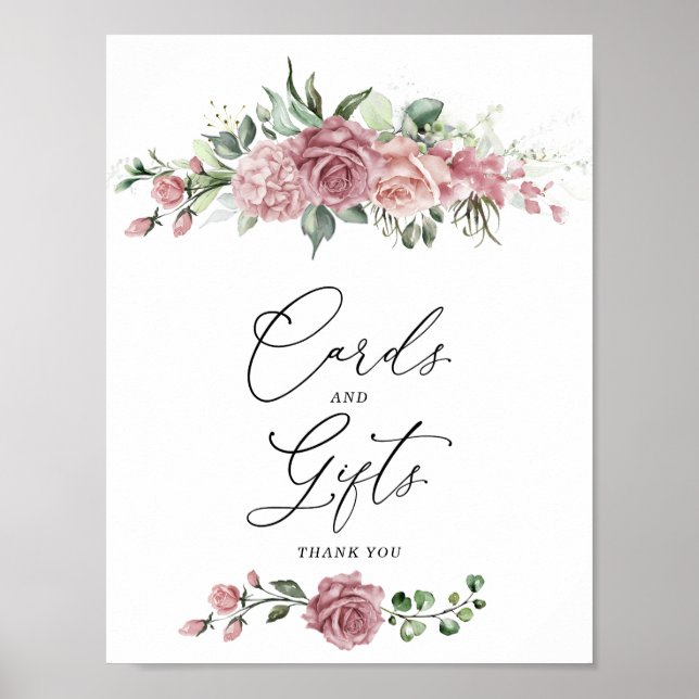 Póster Dusty Pink Floral Cards & Gifts Sign (Frente)