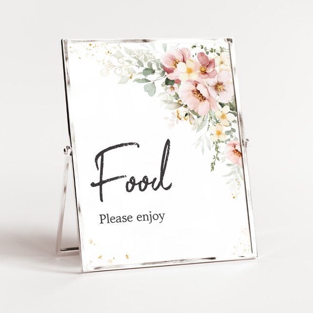 Póster Dusty Pink Floral Greeneration Baby Shower Food (Dusty Pink Floral Baby Shower Food Sign )