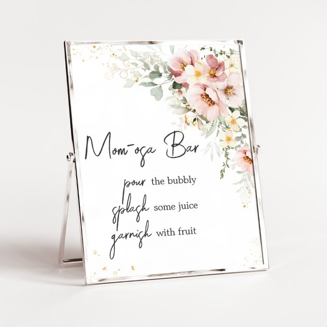 Póster Dusty Pink Floral Greeneration Baby Shower Mom Osa (Dusty Pink Floral Baby Shower Mom Osa Bar Sign)