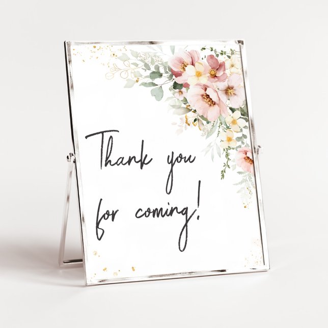 Póster Dusty Pink Floral Greeneration Gracias por venir (Dusty Pink Floral Baby Shower Thank you for Coming Sign)