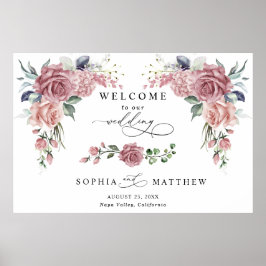 Póster Dusty Pink Floral Wedding Welcome