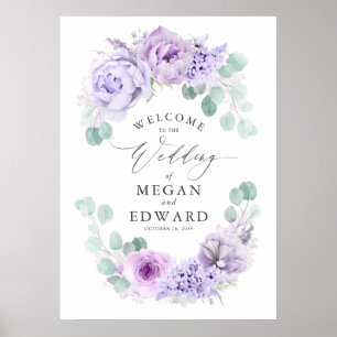 Póster Dusty Purple Floral Boda Bienvenida