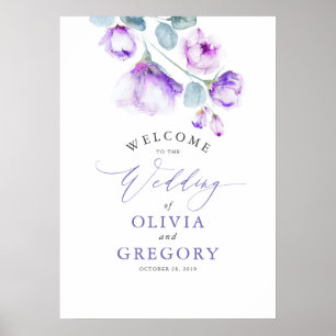 Póster Dusty Purple Floral Elegante signo de bienvenida d