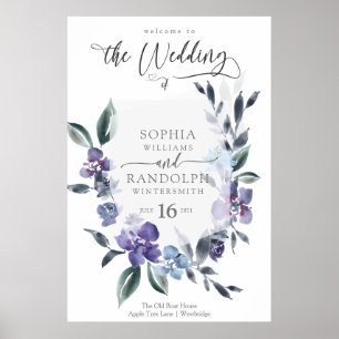 Póster Dusty Purple Floral Garden Wedding Invitation,