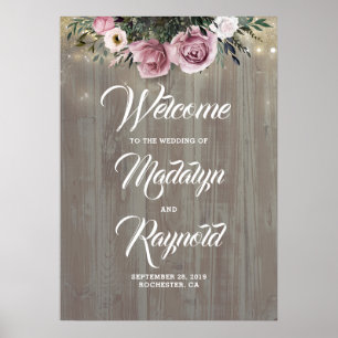 Póster Dusty Rosa Floral Boda Rústico Bienvenida