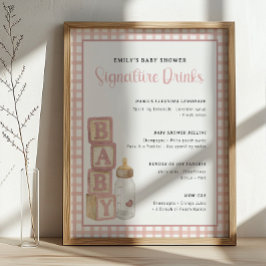 Póster Dusty Rose Baby Shower Signature Drinks Sign 