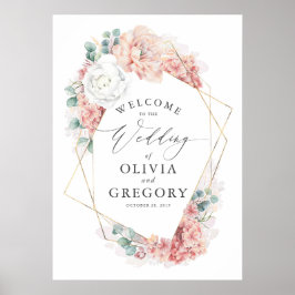 Póster Dusty Rose Floral Elegant Greenery Wedding Welcome