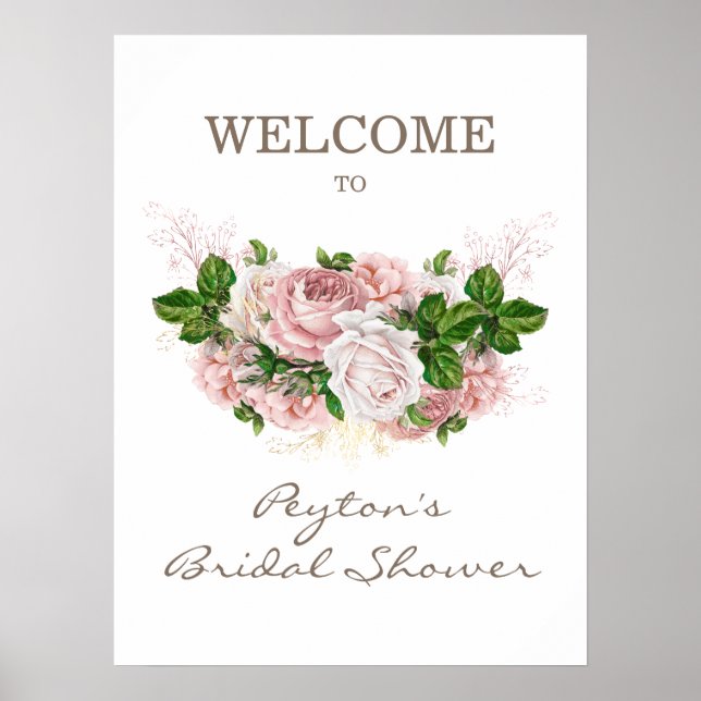Póster Dusty Rose Rubor Rosa Blanco Regader de Novia Vint (Frente)
