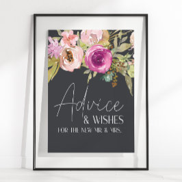 Póster Dusty tarjeta morada rosada con flores y Rótulo de