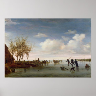 Póster Dutch landscape with Skaters
