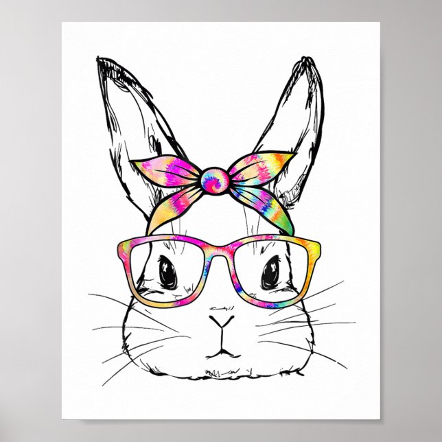Póster Dy Cute Bunny Face Tie Dye Gles Easter Day (Frente)