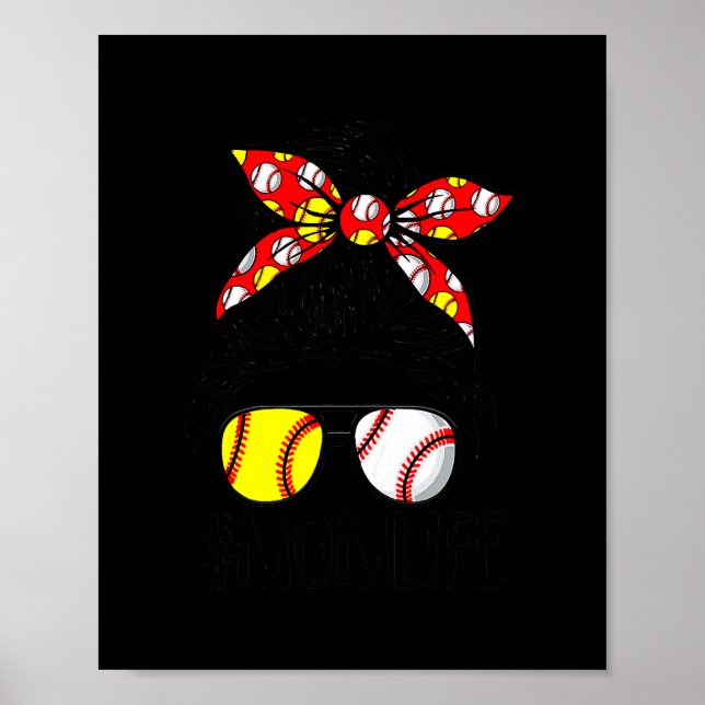 Póster Dy Messy Bun Día de la Madre Softball Béisbol (Frente)