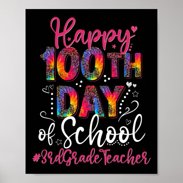 Póster Dye Leopard Feliz 100° Día De La Escuela 3er Grado (Frente)