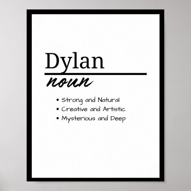 Póster Dylan, definición de nombre personalizado de niño (Frente)