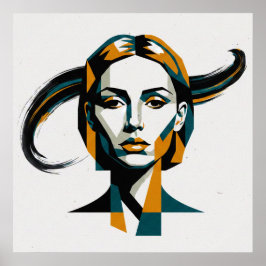 Póster Dynamic Geometric Portrait with Swirling Accents