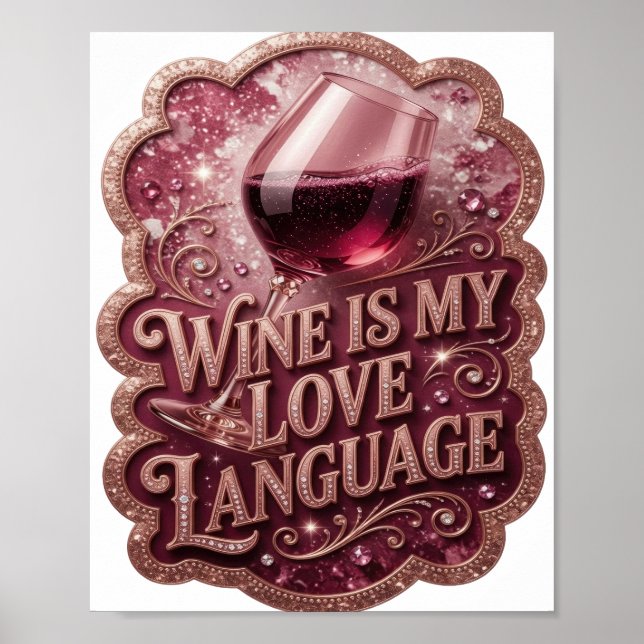 Póster Dynamic Gold EL VINO ES MI LENGUAJE DE AMOR (Frente)