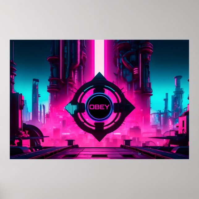Póster Dystopian Cyberpunk Neon City Obey Sci-Fi (Frente)