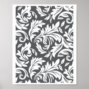 Póster E0001 Gris Oscuro - Gráfico de Patrón Floral Retro