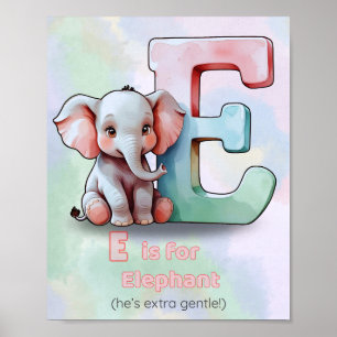 Póster E es para Elefante - Cute Alphabet Animal Nursery 