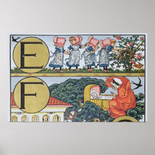 Póster E-F, de un alfabeto basado en rimas de guardería