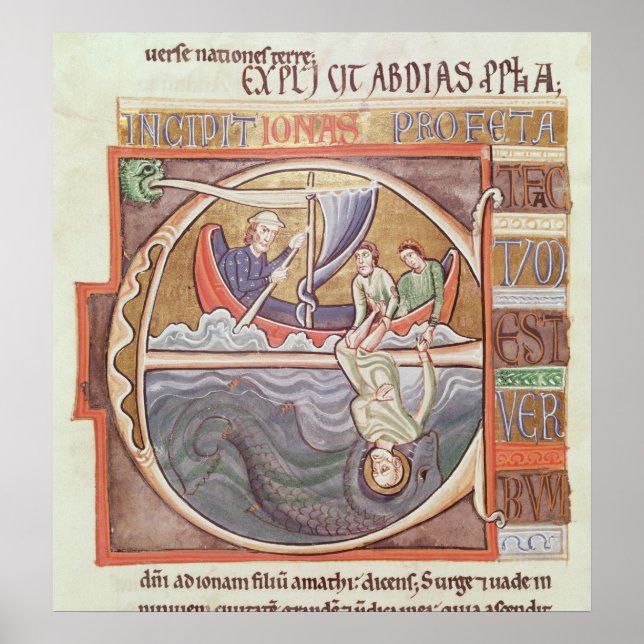 Póster 'E' inicial historiada que representa a Jonah (Frente)
