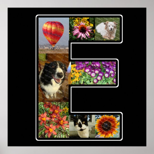 Póster E Monograma Crea tu propio Collage de fotos 8 Negr (Frente)