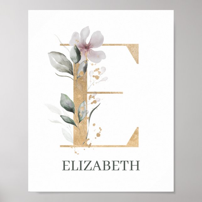 Póster E Monograma Poster floral personalizado (Frente)