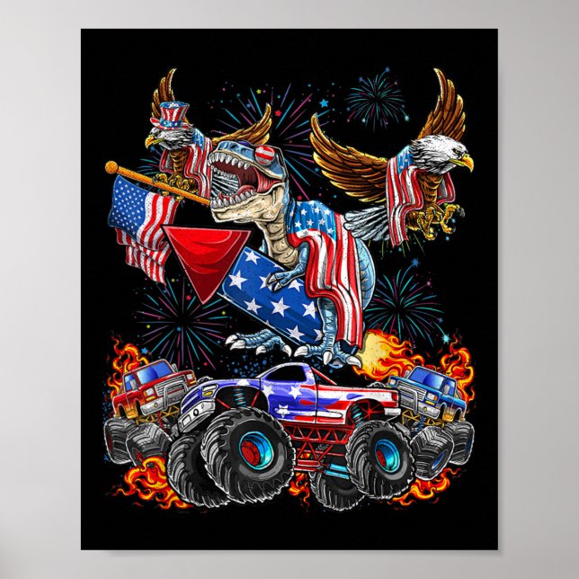 Póster Eagle Monster Truck Dinosaur July 4th America Patr (Frente)