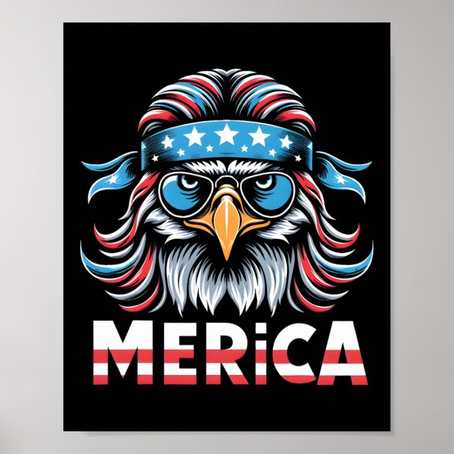 Póster Eagle Mullet Sungles Merica Bandera Estadounidense (Frente)