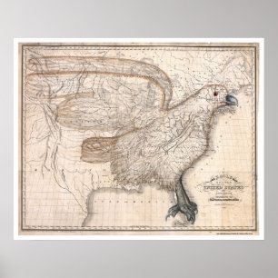 Póster Eagle United States Map 1832
