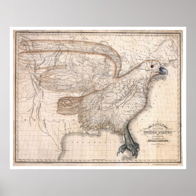 Póster Eagle United States Map 1832 (Frente)