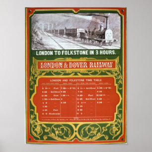 Póster Early timetable for the London to Dover Railway