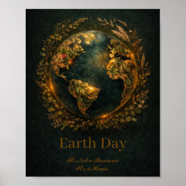 Póster Earth Day Dark Botanical Wreath Nature Lover Gift 
