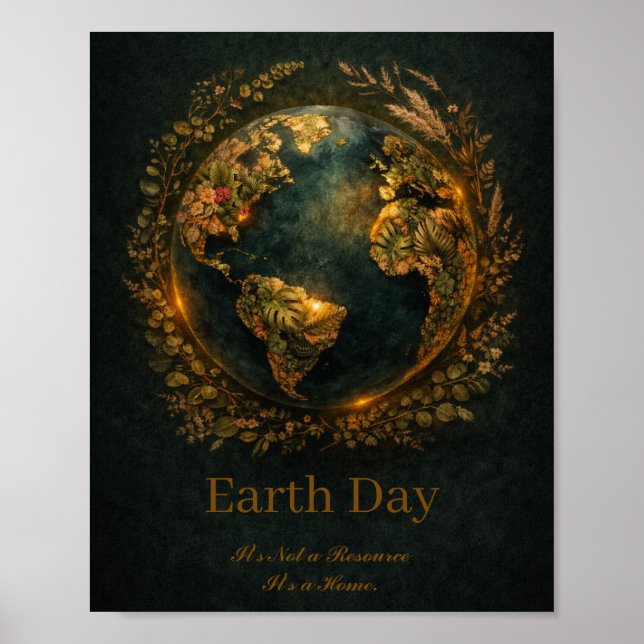 Póster Earth Day Dark Botanical Wreath Nature Lover Gift  (Frente)