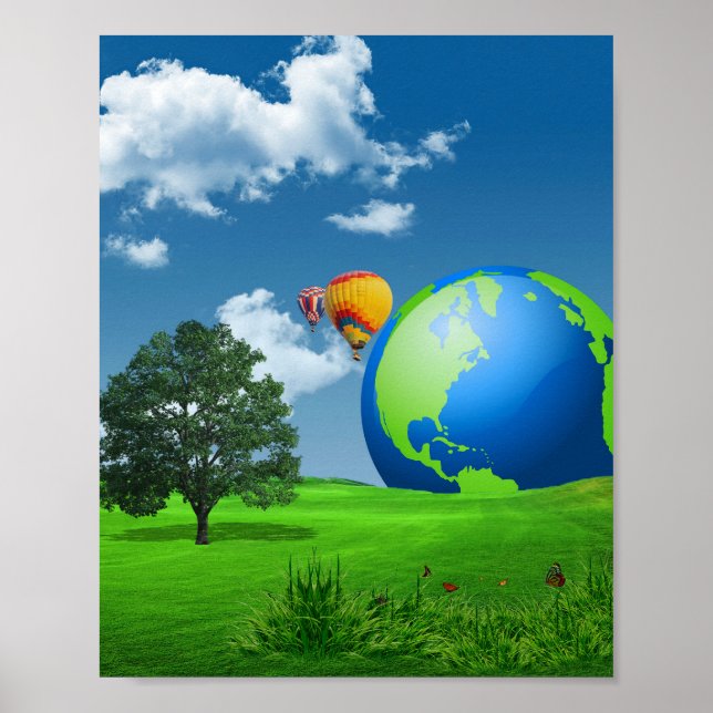 Póster Earth Globe Balloons Frutiger Aero (Frente)