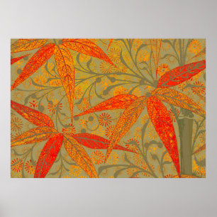 Póster Earthy Bamboo Art Vintage Print Naranja
